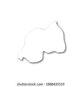 Ruanda - mapa blanco de silueta 3D del área del país con sombra caída sobre fondo blanco. Simple ilustración vectorial plana.