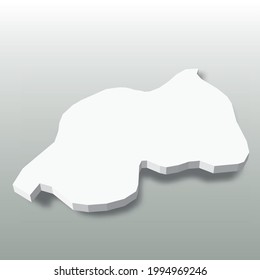 Ruanda - mapa blanco de silueta 3D del área del país con sombra caída sobre fondo gris. Ilustración vectorial plana simple