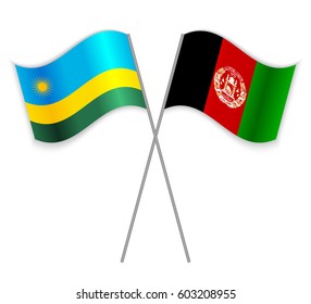 Rwandan and Afghan crossed flags. Rwanda combined with Afghanistan isolated on white. Language learning, international business or travel concept.