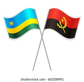 Rwandan and Angolan crossed flags. Rwanda combined with Angola isolated on white. Language learning, international business or travel concept.