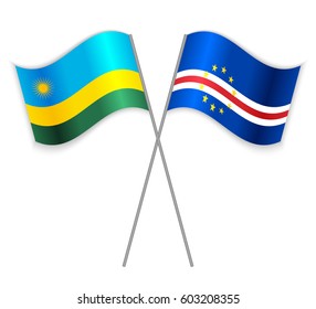 Rwandan and Cabo Verdean crossed flags. Rwanda combined with Cape Verde isolated on white. Language learning, international business or travel concept.