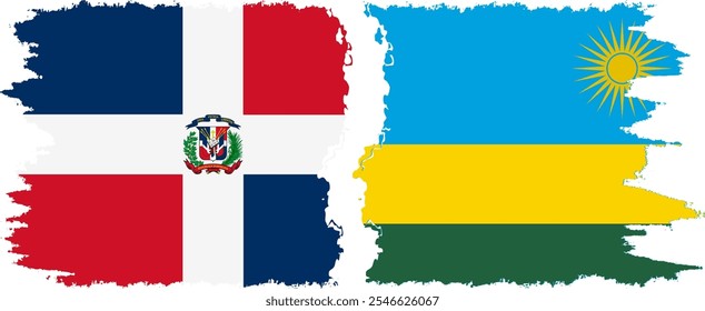 Rwandan and Dominican Republic grunge flags connection, vector