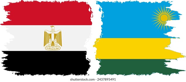 Banderas del grunge de Ruanda y Egipto conexión, vector