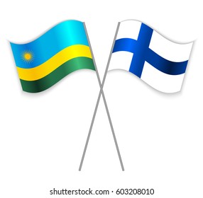 Rwandan and Finnish crossed flags. Rwanda combined with Finland isolated on white. Language learning, international business or travel concept.