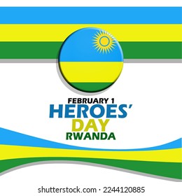 Rwandan flag pin with ribbons and bold text on a white background to commemorate Heroes' Day on February 1 in Rwanda