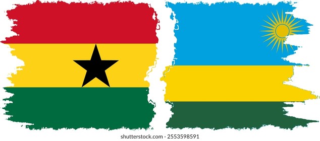 Rwandan and Ghana grunge flags connection, vector