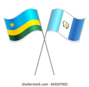 Rwandan and Guatemalan crossed flags. Rwanda combined with Guatemala isolated on white. Language learning, international business or travel concept.