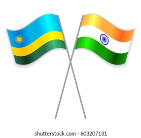 Rwandan and Indian crossed flags. Rwanda combined with India isolated on white. Language learning, international business or travel concept.