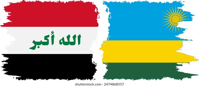 Rwandan and Iraq grunge flags connection, vector