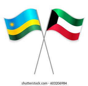 Rwandan and Kuwaiti crossed flags. Rwanda combined with Kuwait isolated on white. Language learning, international business or travel concept.