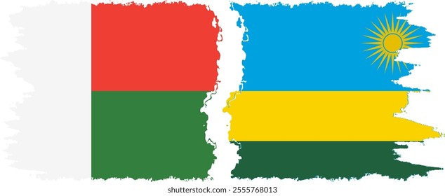 Rwandan and Madagascar grunge flags connection, vector