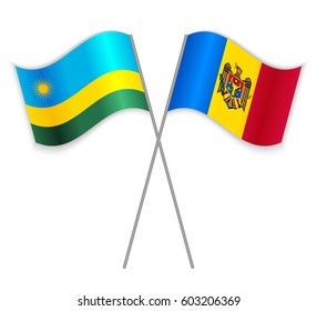 Rwandan and Moldovan crossed flags. Rwanda combined with Moldova isolated on white. Language learning, international business or travel concept.