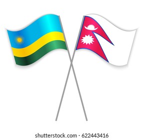 Rwandan and Nepalese crossed flags. Rwanda combined with Nepal isolated on white. Language learning, international business or travel concept.