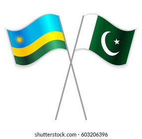Rwandan and Pakistani crossed flags. Rwanda combined with Pakistan isolated on white. Language learning, international business or travel concept.