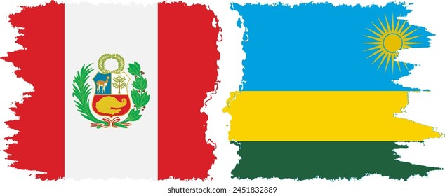 Rwandan and Peru grunge flags connection, vector