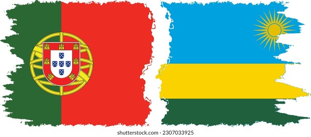 Rwandan and Portugal grunge flags connection, vector