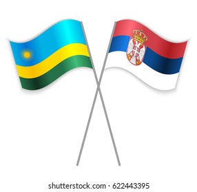 Rwandan and Serbian crossed flags. Rwanda combined with Serbia isolated on white. Language learning, international business or travel concept.