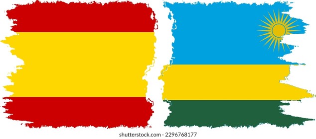 Verbindung Ruanda und Spanien mit Grunge-Flaggen, Vektorgrafik