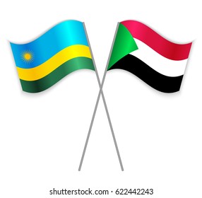 Rwandan and Sudanese crossed flags. Rwanda combined with Sudan isolated on white. Language learning, international business or travel concept.