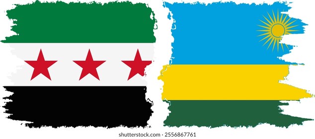 Rwandan and Syrian Revolution grunge flags connection, vector