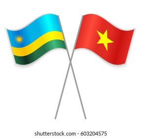 Rwandan and Vietnamese crossed flags. Rwanda combined with Vietnam isolated on white. Language learning, international business or travel concept.