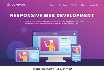 rwd responsive website development concept with various computer desktop screen and tablet smartphone for website template landing homepage