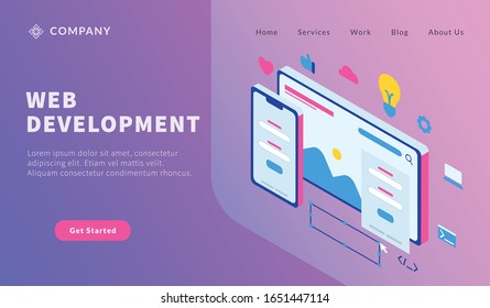 rwd responsive website development with smartphone and desktop for website template or landing homepage