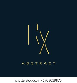 RX Abstractas diseño de logotipo dorado. Abstractas composición de símbolos de oro sobre un fondo azul marino oscuro