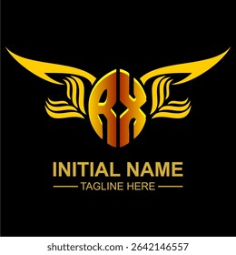 RX Golden Wing Emblem Logo with elegant gold wings, sleek and modern design. Ideal for branding, creative projects, luxury businesses, or artistic ventures.