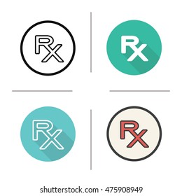 Rx icon. Flat design, linear and color styles. Medical prescription symbol. Isolated vector illustrations