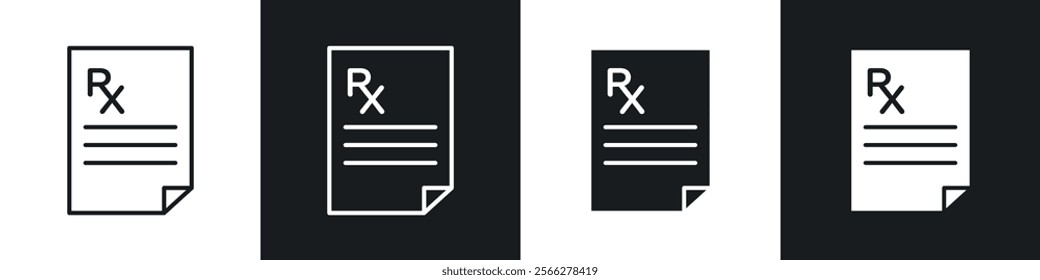 RX icons collection in black filled and line style.