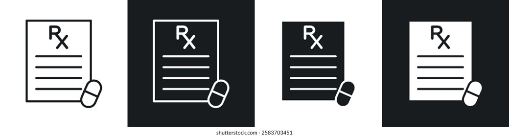 RX icons collection in black and white filled and line versions