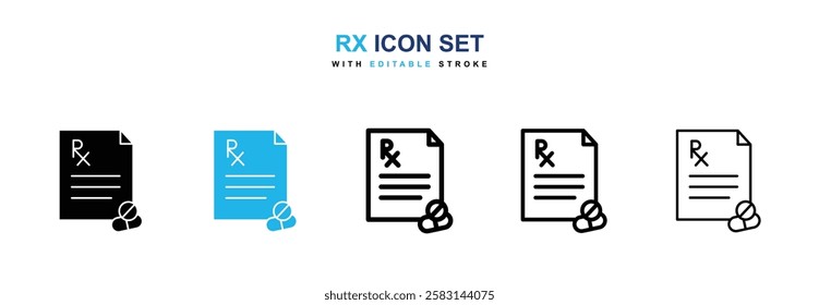 RX icons vector collection in black and blue colors on white background