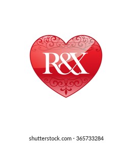 R&X initial letter logo with ornament heart shape