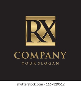 RX initial letters looping linked box elegant logo golden black background