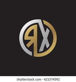 RX initial letters looping linked circle elegant logo golden silver black background