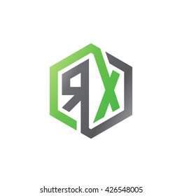 RX initial letters looping linked hexagon logo black gray green