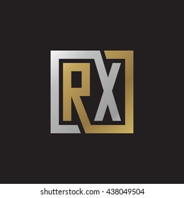 RX initial letters looping linked square elegant logo golden silver black background