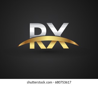 RX initial logo company name colored gold and silver swoosh design. vector logo for business and company identity.
