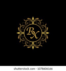 RX Initial logo. Ornament ampersand monogram golden logo black background