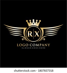 Letra RX Inicial con plantilla de logotipo de ala real.
