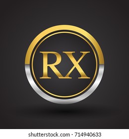 RX Letter logo in a circle, gold and silver colored. Vector design template elements for your business or company identity.