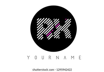 RX Letter Logo Design with White Lines and Black Circle Vector Illustration