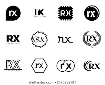 RX logo company template. Letter r and x logotype. Set different classic serif lettering and modern bold text with design elements. Initial font typography. Collection trendy business identity.