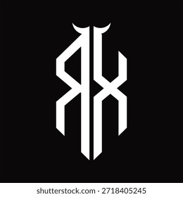 RX Logo-Monogramm mit Hornform, einzelne schwarz-weiße Designvorlage auf schwarzem Hintergrund