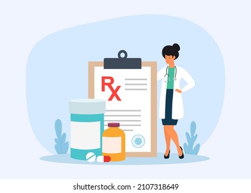 Rx medical prescription. Disease therapy pills. Healthcare and pharmacy concept. Vector Illustrations.