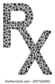 Rx Medical Symbol Collage Of Filled Circles In Different Sizes And Color Shades. Round Dots Are Composed Into Rx Medical Symbol Vector Composition. Vector Illustration.