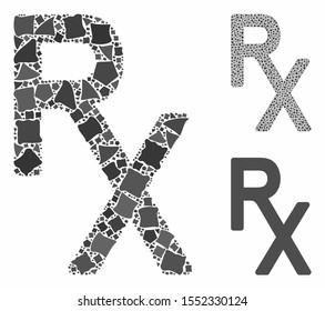 Rx Medical Symbol Composition Of Joggly Items In Various Sizes And Color Hues, Based On Rx Medical Symbol Icon. Vector Rough Dots Are Composed Into Collage.