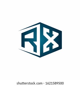 RX monogram logo with hexagon shape and negative space style ribbon design template