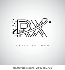 RX Orbit Monogram Logo - Futuristic Minimal Letter mark with Circular Line Art, Tech-Inspired Dots and Space Motion Concept for Modern Branding Identity (Logotipo de Monograma de Órbita RX - Marca de Letra Mínima Futurista com Linha de Arte Circular, Pontos Inspirados na Tecnologia e Conceito de Movimento Espacial para Identidade de Marca Moderna)